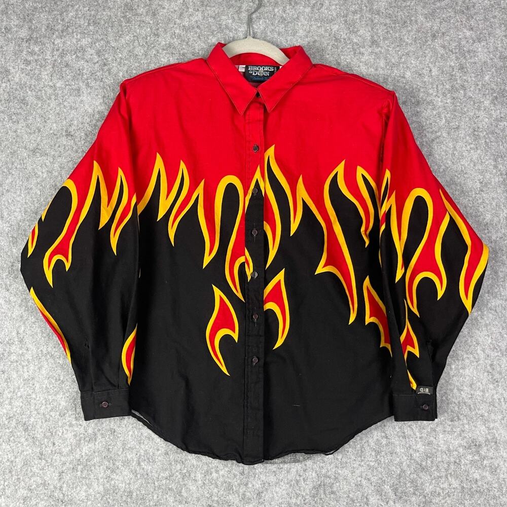 Vintage Brooks Dunn Shirt Womens Medium Flames Rodeo Western Panhandle Slim